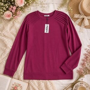 Zeagoo Sweatshirt Women M Berry New Pleated Shoulder Long Sleeve Crew Neck Top